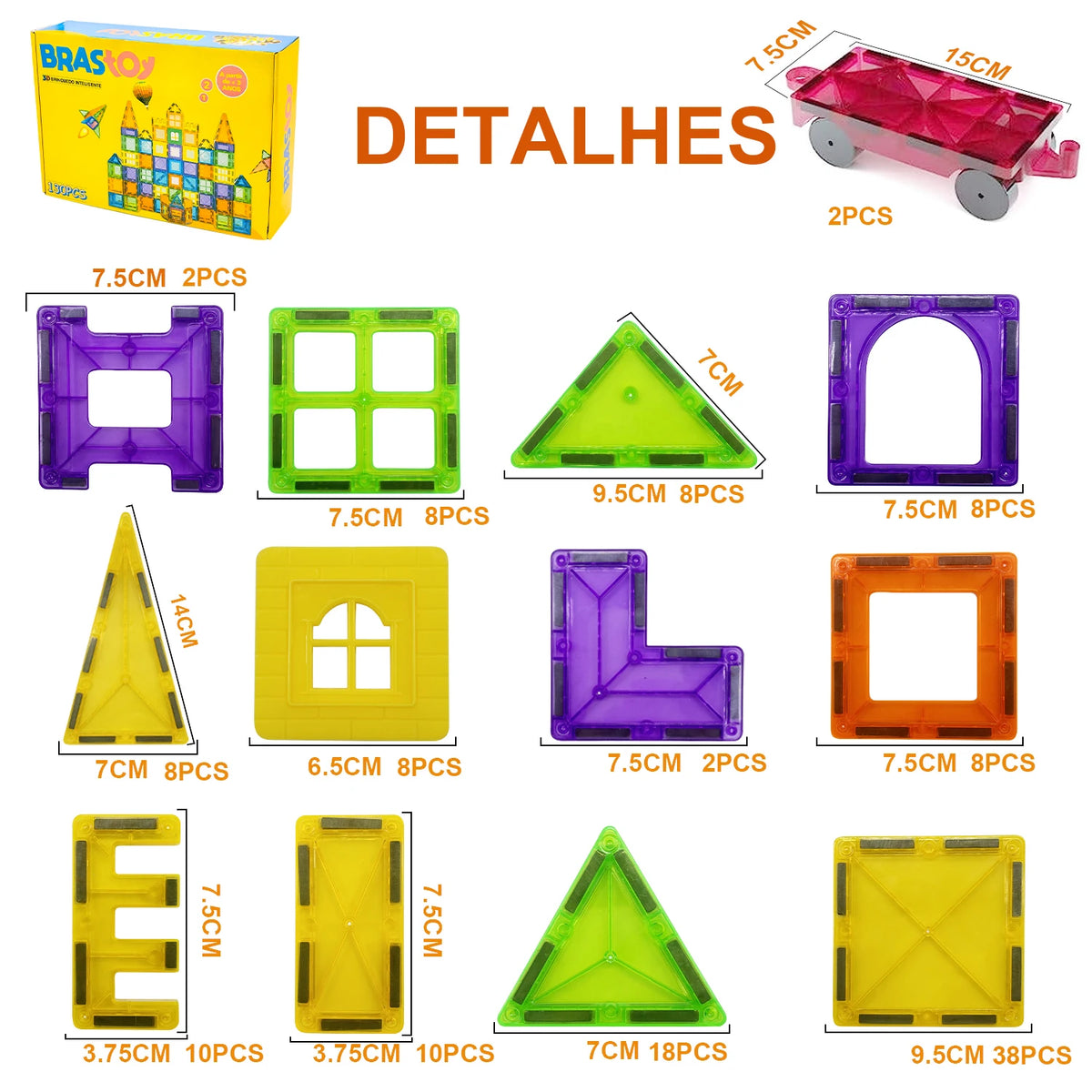 130-Piece 3D Colorful Transparent Magnetic Building Blocks – STEM Educational Toy for Kids