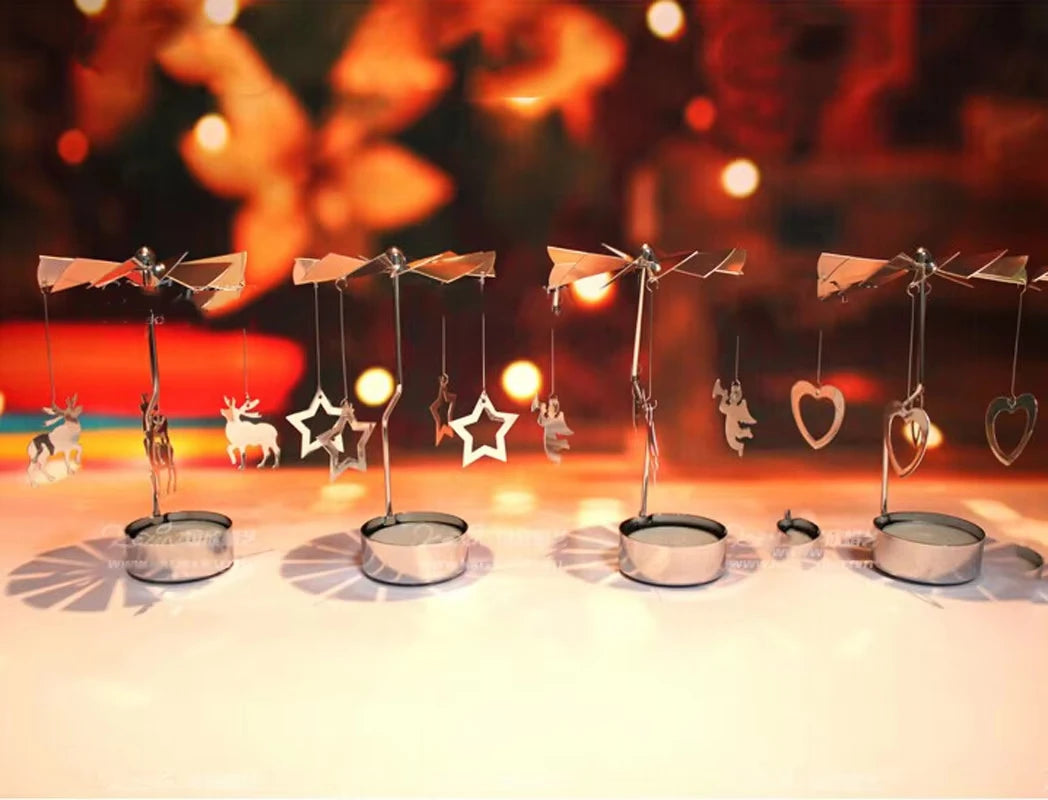 Silver Rotating Tea Light Candle Holder Christmas Carousel Centerpiece 130 x 80 mm (5.12 x 3.15 in)