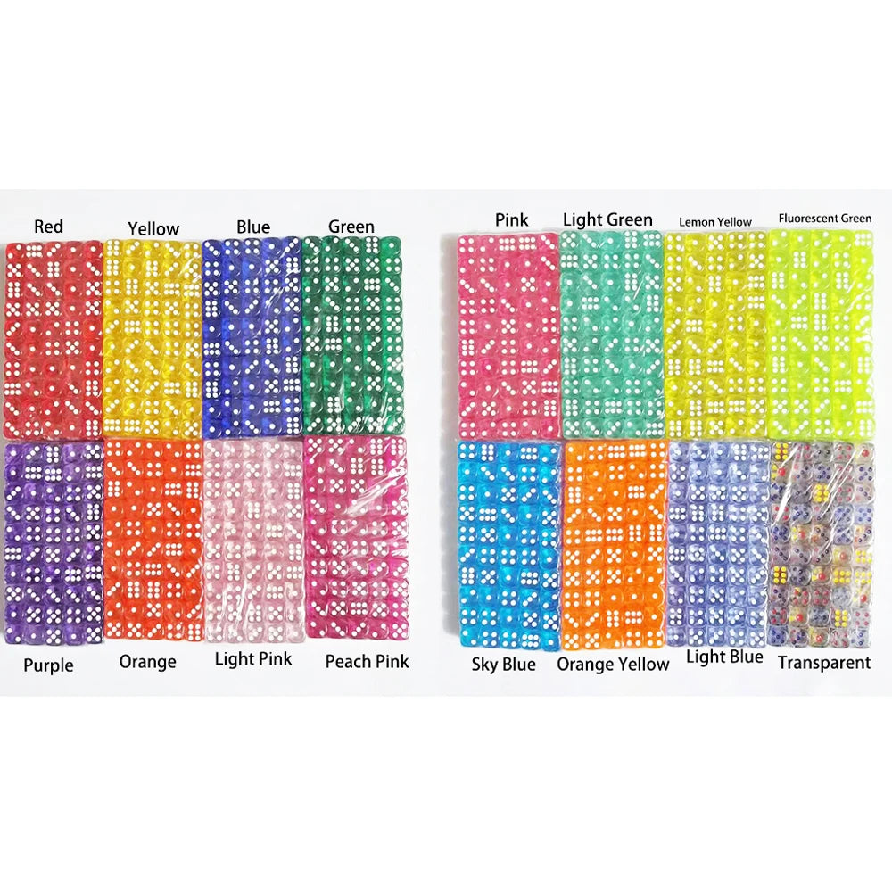 100-Pack 6-Sided Dice 14mm D6 Acrylic Rounded-Edge Transparent Dice for Board Games & DnD