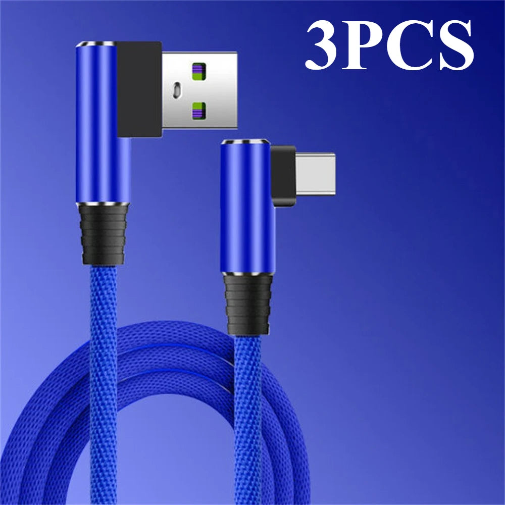 40W 5A USB-A to USB-C Fast Charging Braided Cable 90 Degree Elbow PD Quick Charge for iPhone Samsung Xiaomi Huawei