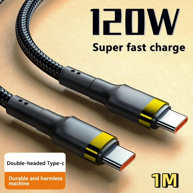 120W USB-C to USB-C PD Fast Charging Cable — 5A High-Speed Power Delivery for iPhone, Samsung, Xiaomi & USB-C Devices