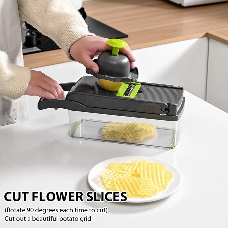 16-in-1 Mandoline Slicer & Vegetable Chopper — Adjustable Stainless Steel Blades, Grater & Shredder
