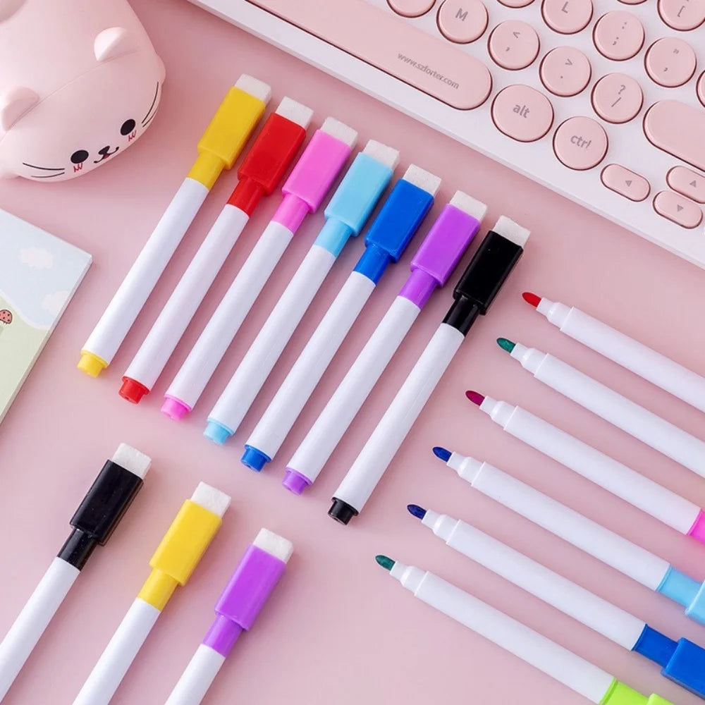 8-Pack Erasable Whiteboard Markers with Eraser – Kid-Safe Dry Erase Pens for Kids, Home & School