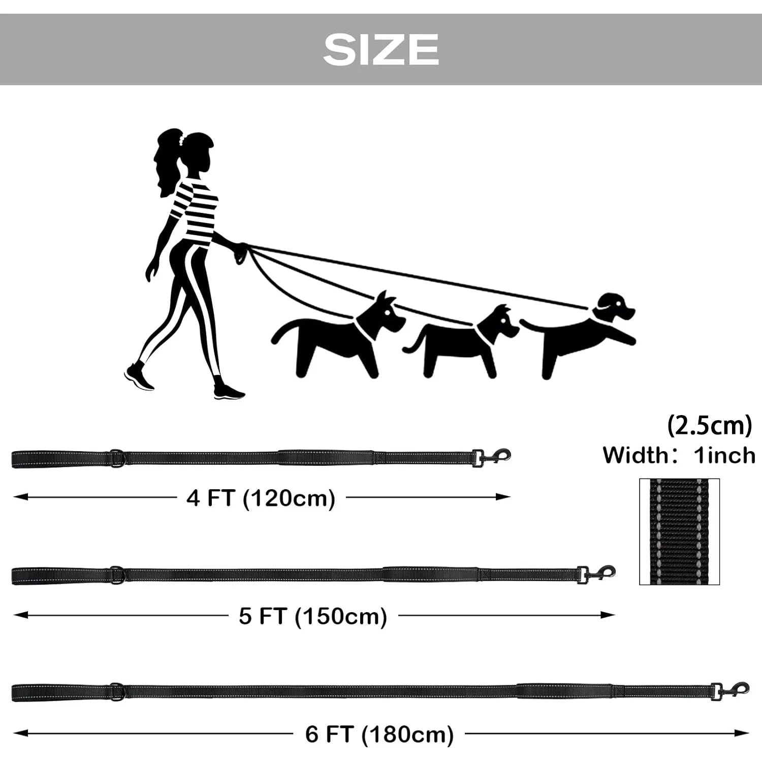 Heavy-Duty Double Handle Reflective Dog Leash for Large & Extra-Large Breeds