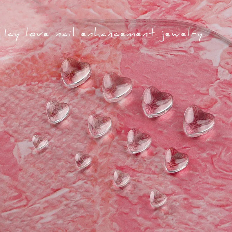 100pc Transparent Love Heart Nail Charms – Clear Resin Rhinestones for Nail Art & Manicure Accessories