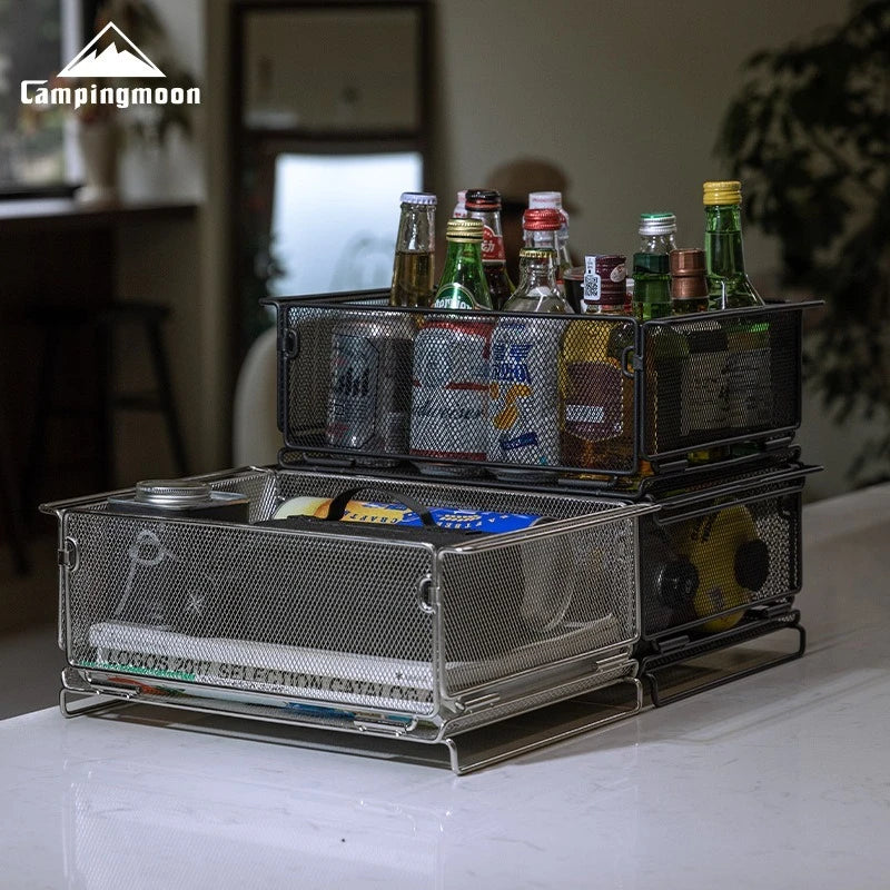 Foldable Iron Mesh Storage Basket for Camping & IGT Tables – 8.5L Collapsible Organizer (14.2 x 9.8 x 5.9 in / 360 x 248 x 150 mm)