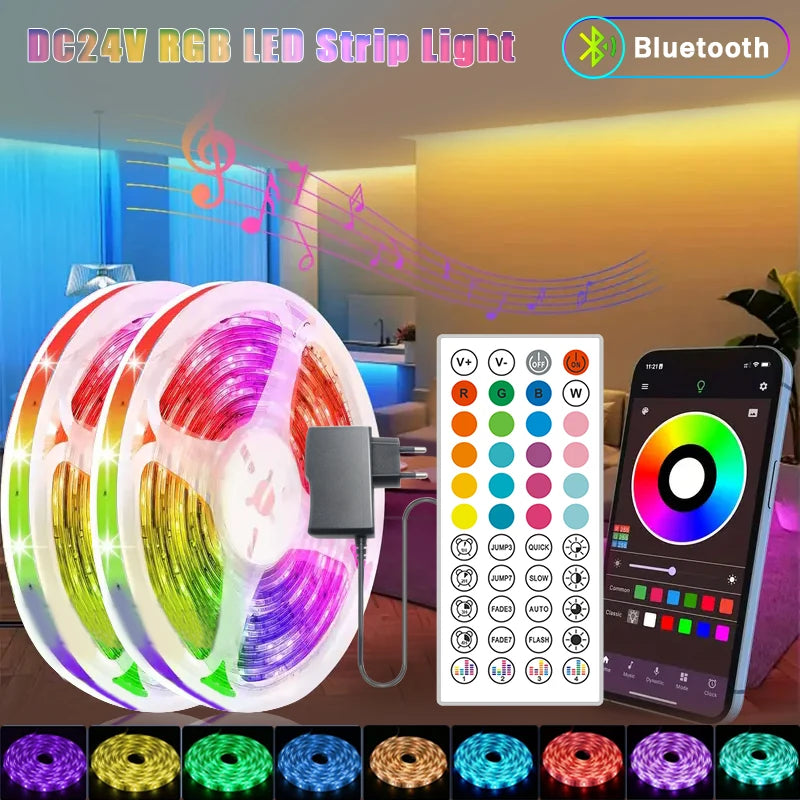 RGB LED Strip Lights 5–40m (16–131 ft) Music Sync Smart App & Remote SMD5050 TV Backlight 24V IP20
