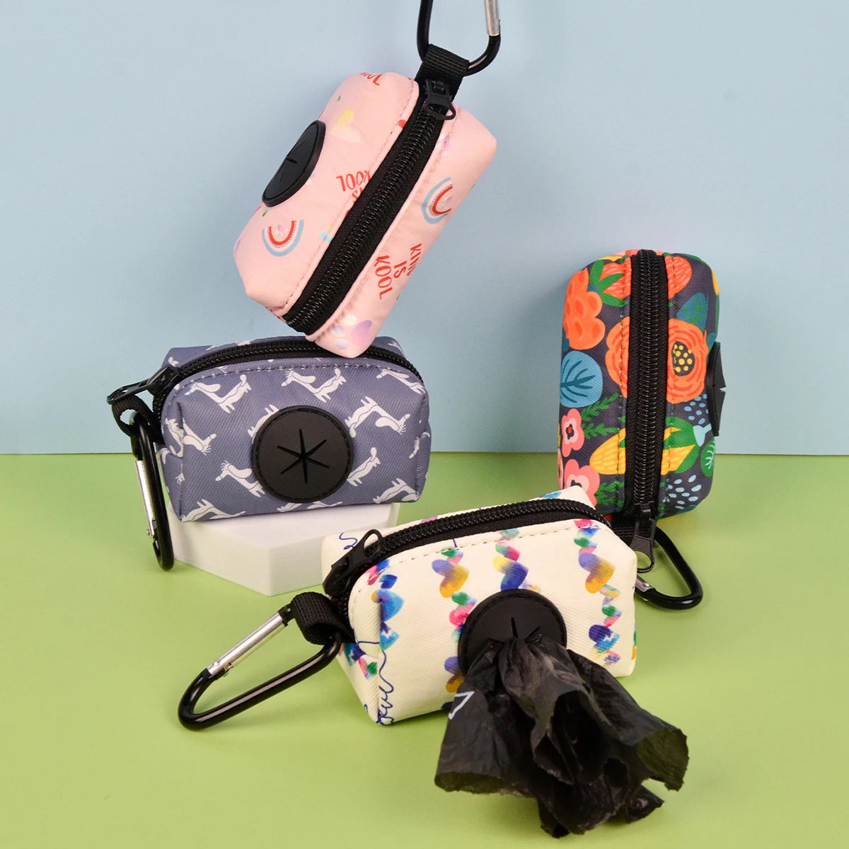 Rainbow Print Dog Poop Bag Holder — Fashion Waste Bag Dispenser with Leash Attachment (No Bags Included)