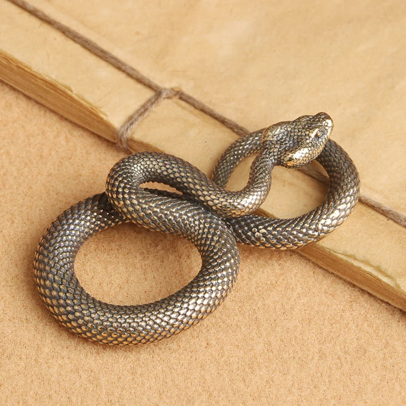 Retro Copper Snake Boa Mini Figurine Brass Tea Pet - 52 x 29.5 mm (2.05 x 1.16 in) Desk & Living Room Ornament