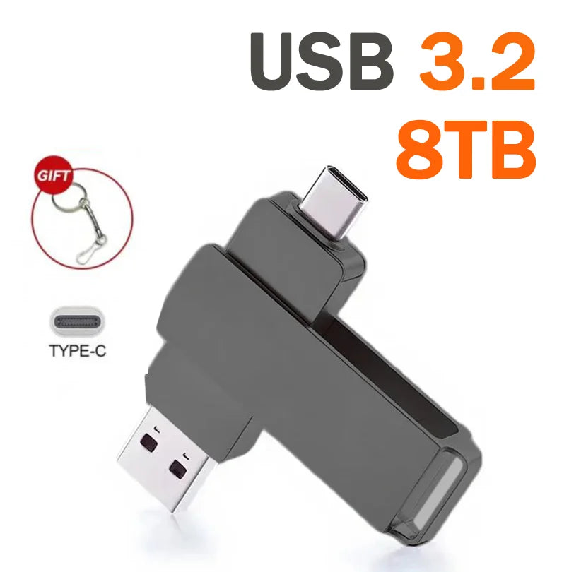 16TB USB 3.2 Flash Drive — 2-in-1 USB-C & USB-A OTG Pendrive, High-Speed Waterproof