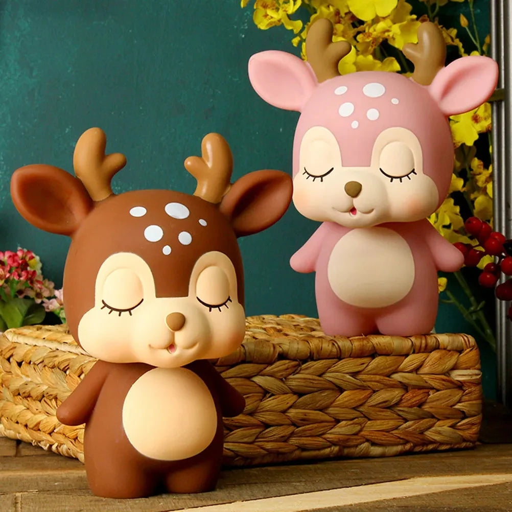 Cute Cartoon Deer Piggy Bank - Vinyl Coin Bank Money Jar, Large Savings Box (7.6 x 6.06 x 3.94 in | 19.3 x 15.4 x 10 cm)