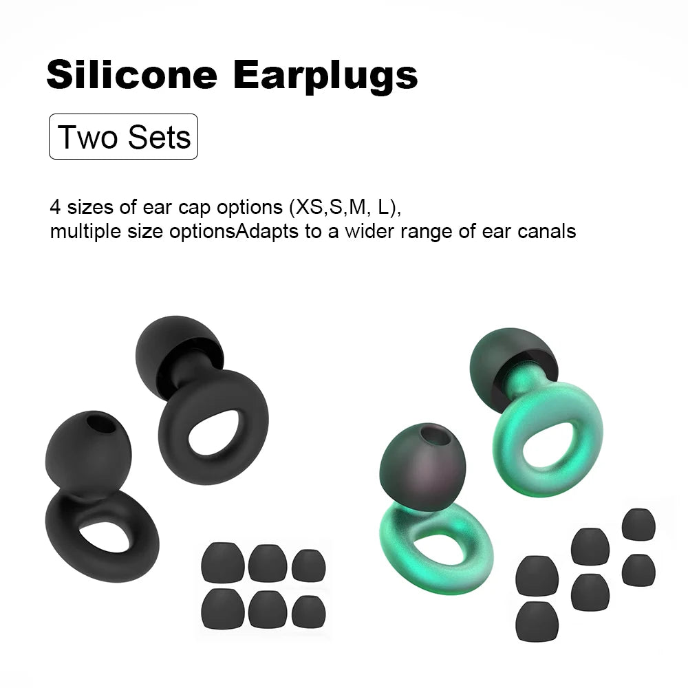 Silicone Earplugs 4 Pairs - Reusable Hypoallergenic Ear Plugs for Swimming & Sleep Noise Reduction (XS S M L)
