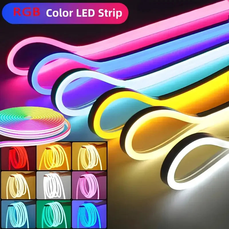 EU Plug 24V RGB Neon LED Rope Light Strip - Bluetooth Music Sync, Waterproof IP67 - 5/10/15/20/30M (16.4/32.8/49.2/65.6/98.4 ft)
