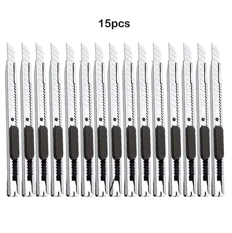 15-Pack Retractable Utility Knife Set — 9mm (0.35 in) Stainless Steel Hobby Box Cutters