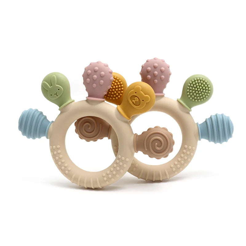 Multicolor Silicone Baby Ring Teether – Calming Chew Beads Sensory Gum Relief for 0–24 Months