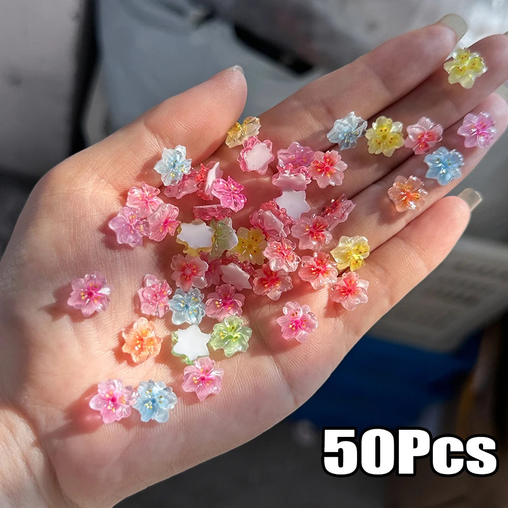 72-Piece 3D Crystal Jelly Nail Charms – Transparent Floral, Leopard & Hibiscus Nail Art Decorations