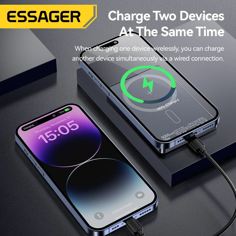 Magnetic 20W Wireless Power Bank 5000mAh — Thin Portable Fast USB-C Charger for Smartphones
