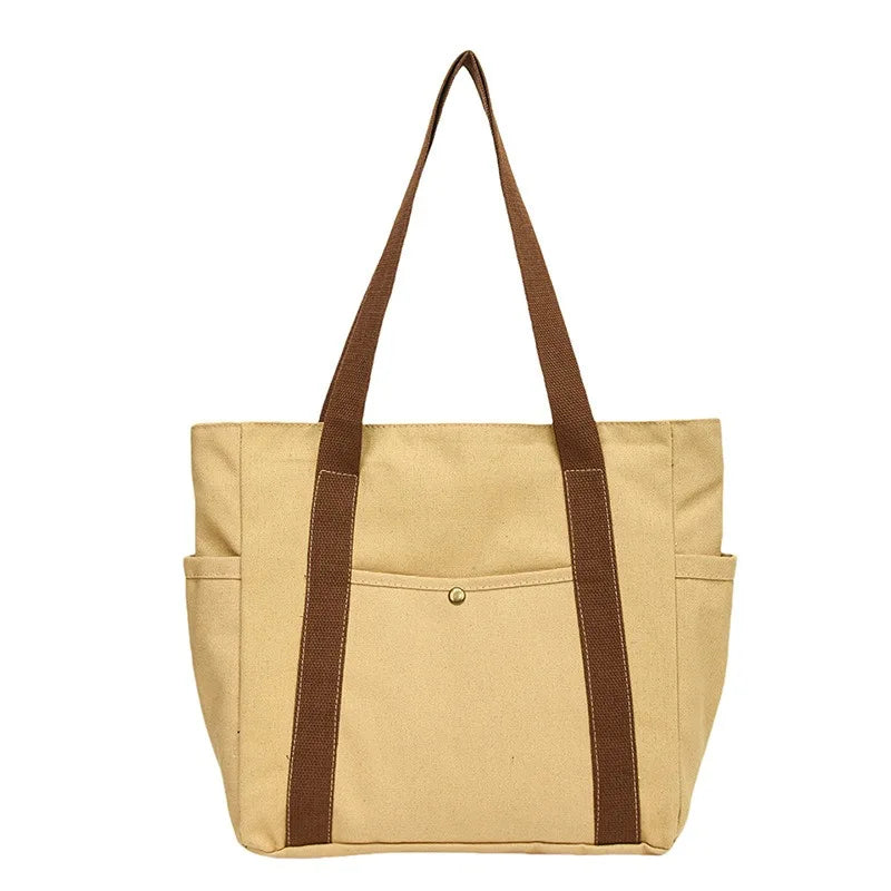 Large Capacity Canvas Tote Bag for Work, College and Shopping, Multi-Pocket Shoulder Book Bag
