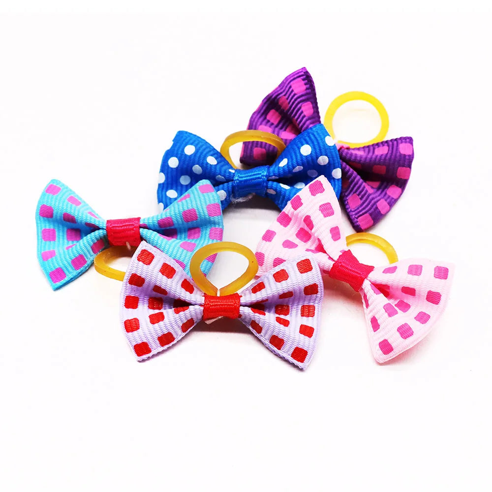 30-Pack Dog & Cat Hair Bows with Elastic Bands - Handmade Movable Puppy Bows, Cute Pet Hair Accessories