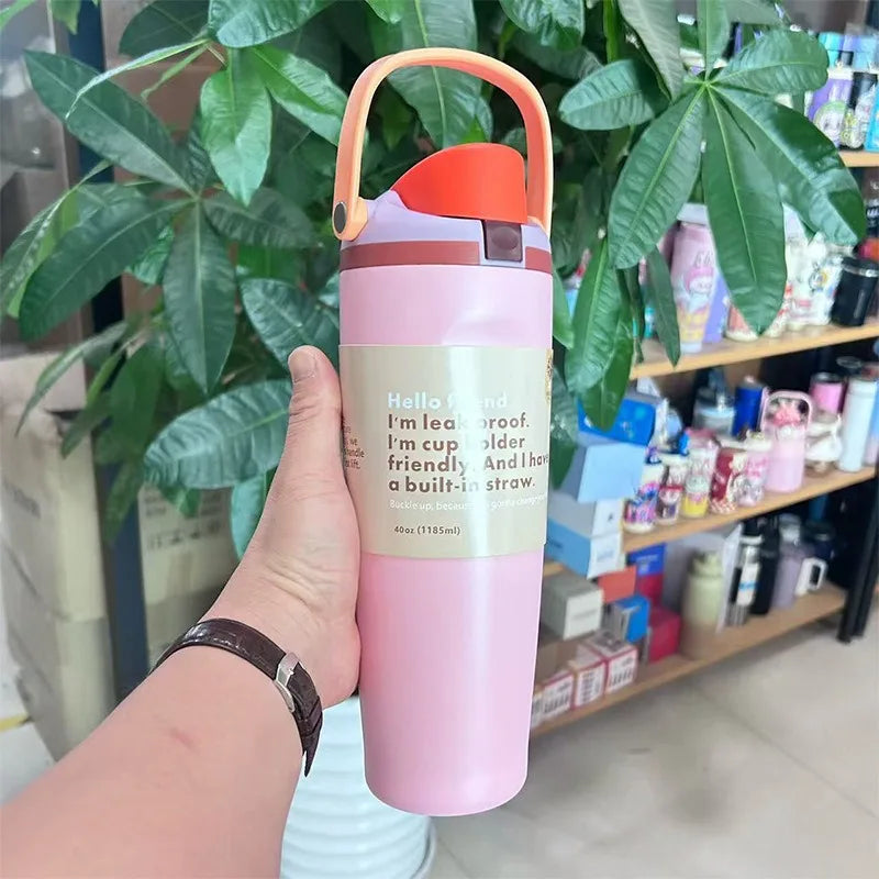 30oz (960ml) Insulated Stainless Steel Water Bottle - Dual Sip Straw & Direct Spout, Leak-Proof with Handle, Fits Car Cup Holders