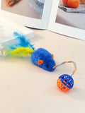 Feather Mouse Cat Toy with Bell and String, Squeak Ball Teaser 30 x 4 cm (11.8 x 1.6 in)