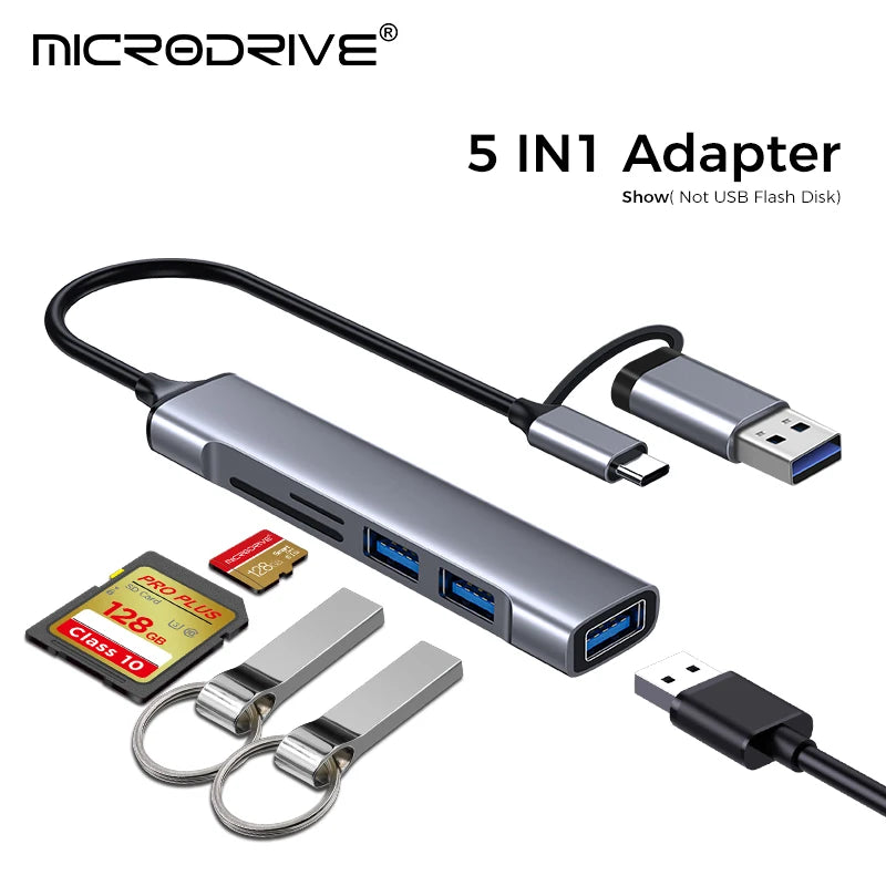 USB-C Multi Card Reader Hub — 3/5/6-in-1 SD & microSD (TF) + USB 2.0/3.0 Adapter, Up to 6 Slots