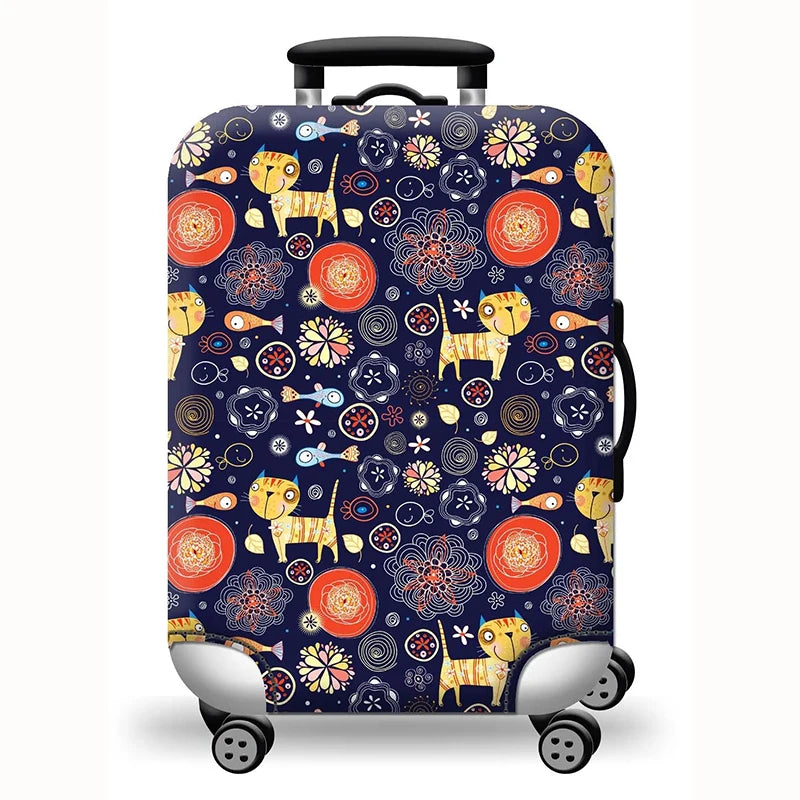Elastic Stretch Printed Luggage Cover with Zipper & Buckle – Fits 18–32 Inch (46–81 cm) Suitcases – Durable Travel Trolley Protector
