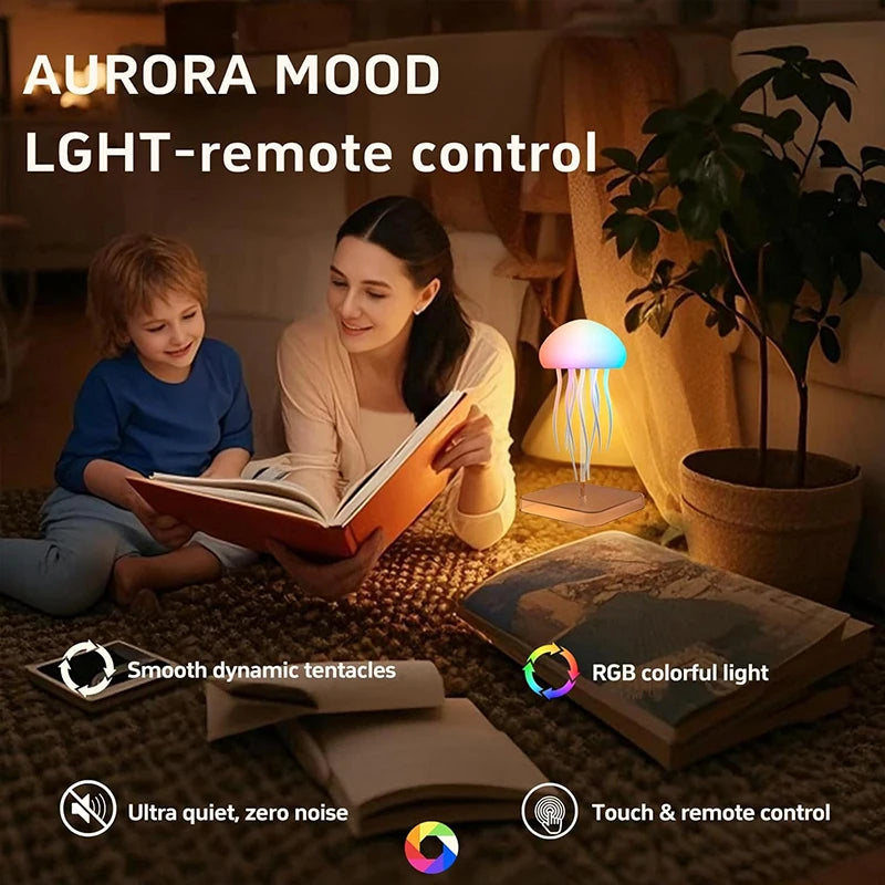 Jellyfish LED Night Light Touch Rechargeable USB-C Mood Lamp with Remote Color-Changing Ambient Light for Bedroom & Kids