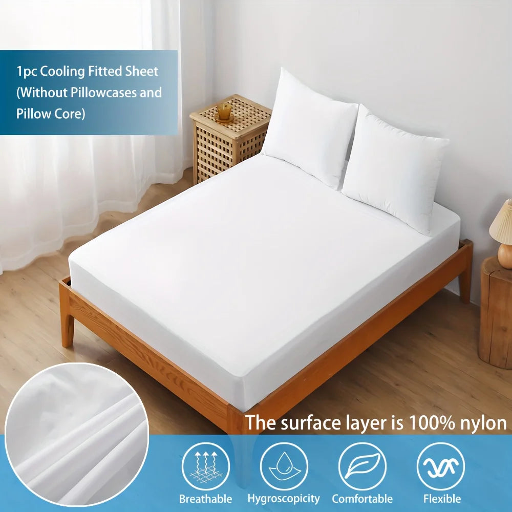 Cooling Fitted Sheet Waterproof Breathable Mattress Cover with 100% Cooling Nylon Top for Hot Sleepers