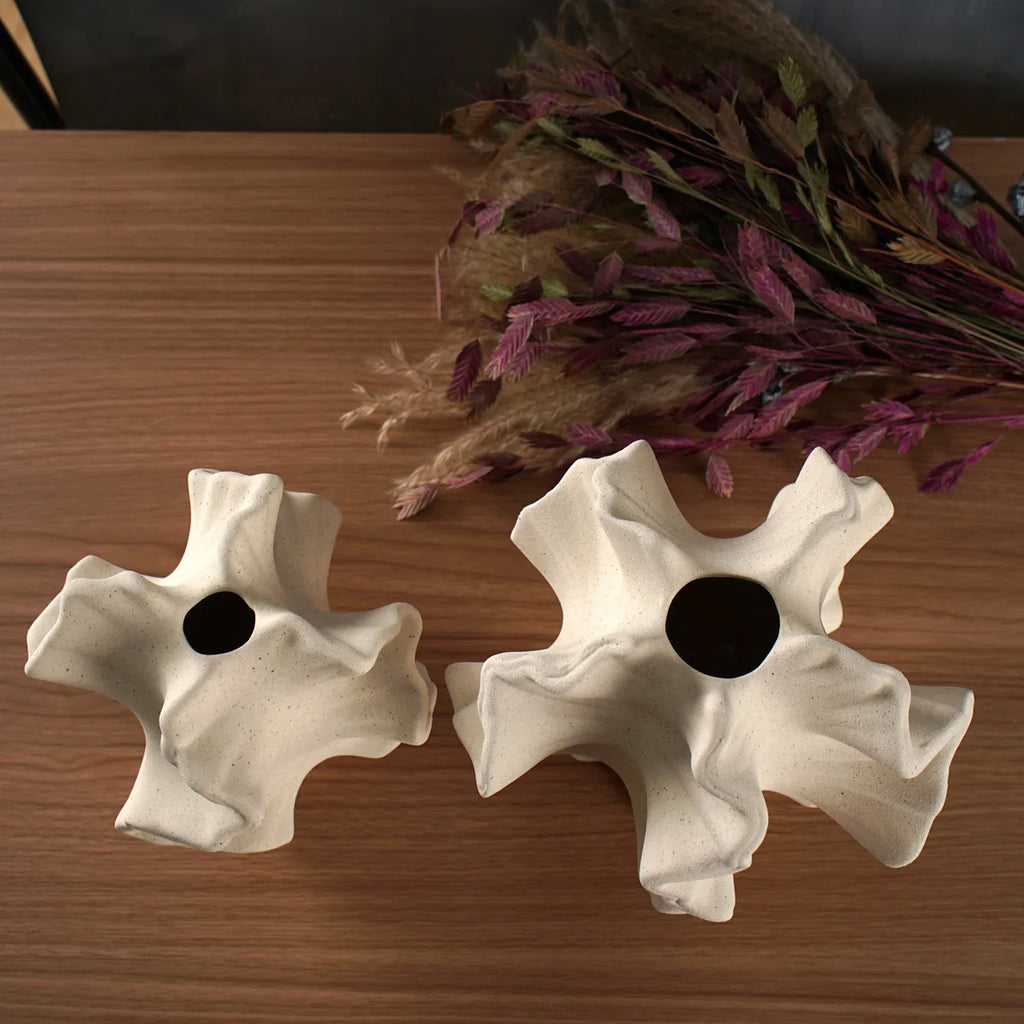 Ceramic Coral Vase Beige Matte, Nordic Tabletop Centerpiece for Pampas Grass & Flowers