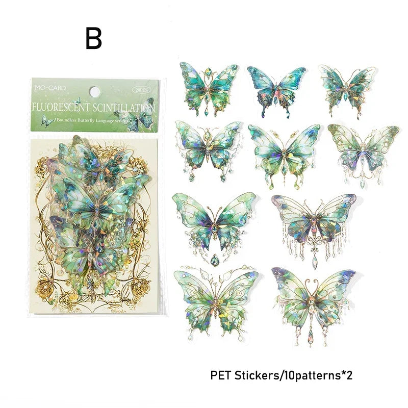 20-Pack Twinkle Butterfly PET Decorative Stickers for Scrapbooking, Diaries, Planners & Crafts