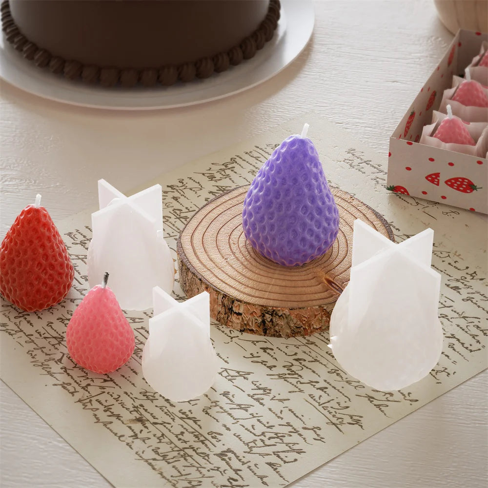 3D Strawberry Silicone Candle Mold - Cute Fruit DIY Candle Making Kit for Valentine's Day, Weddings & Home Decor