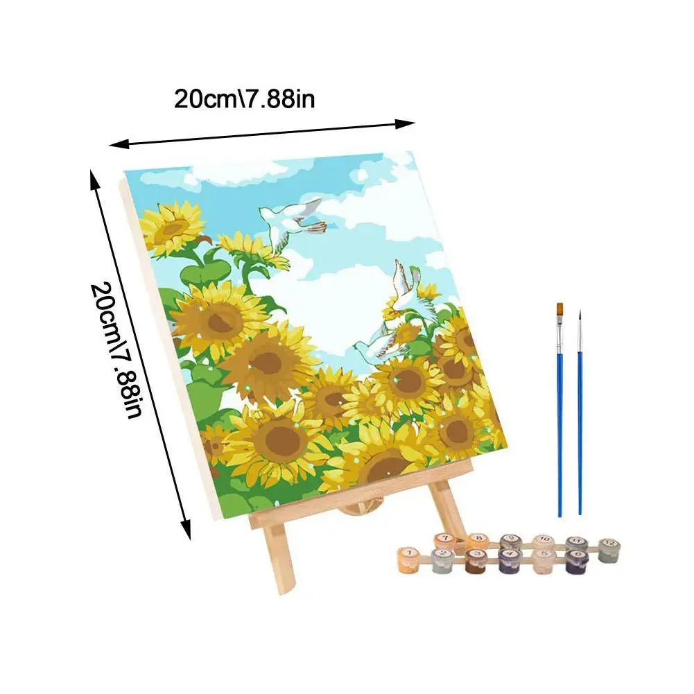 Framed Paint by Numbers Kit - Abstract Sunset Landscape, 20 x 20 cm (7.9 x 7.9 in) Canvas | DIY Gouache Painting Kit for Home Decor
