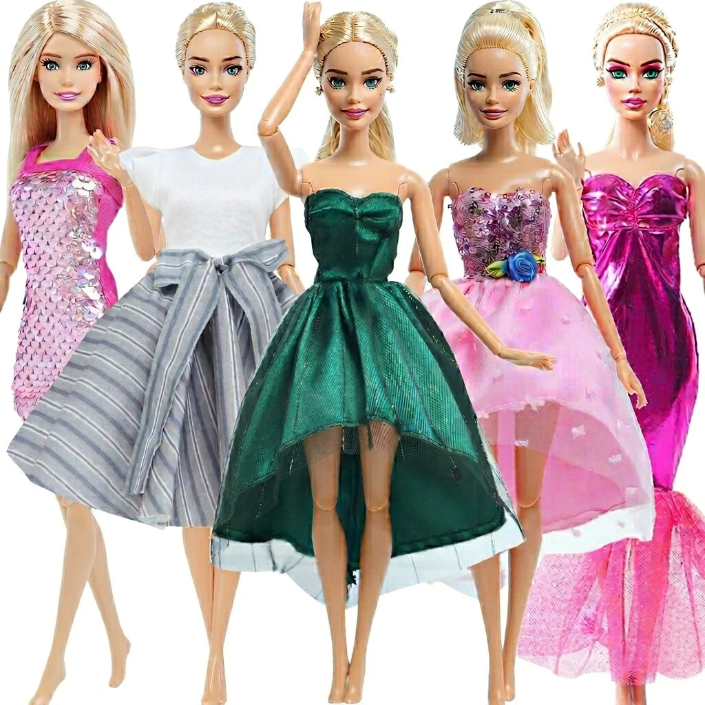 5-Pack Doll Clothes for 11.5–12 in (30 cm) 1/6 Scale Girl Dolls — Dresses, Skirts, Pants & Tops