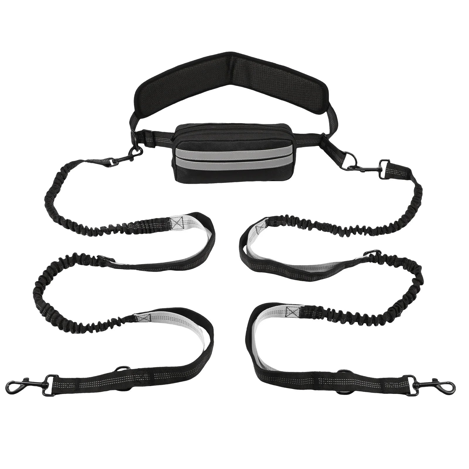 Hands-Free Reflective Retractable Dog Leash with Waist Bag 8M (26ft) Adjustable 27–55in Elastic Belt for Running & Walking