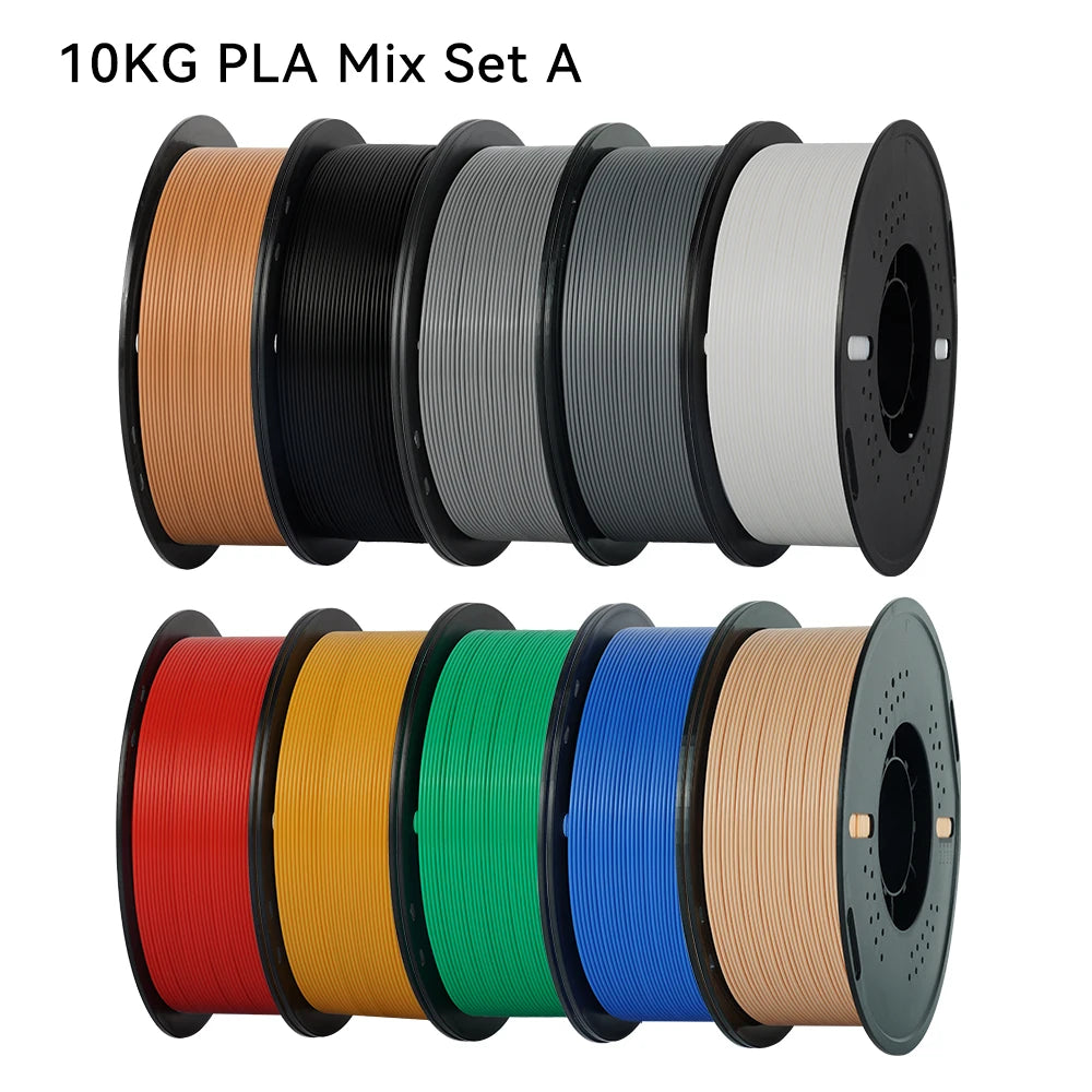 PLA and PETG 3D Printer Filament 10-Roll Pack — 1.75mm, 1kg (2.2 lb) Each — 10 kg (22 lb) Total, Assorted Colors, Eco-Friendly
