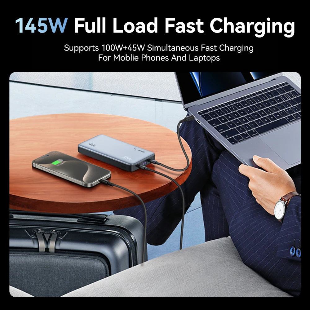 145W 25000mAh PD Fast Charging Power Bank for Laptops & Phones, 2 USB-C & 1 USB-A