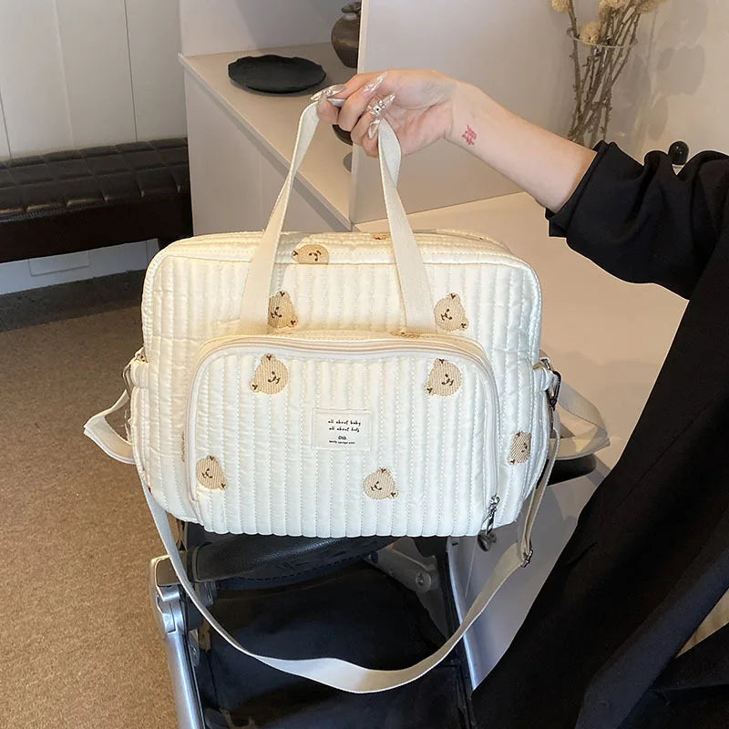 Large Embroidered Diaper Bag - Maternity Baby Organizer Shoulder & Crossbody Bag for Travel and Hospital