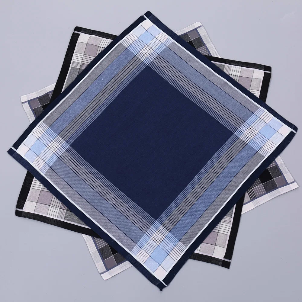 3-Pack Men's Cotton Handkerchiefs 17 x 17 in (43 x 43 cm) Soft Plaid Pocket Squares for Weddings, Sports and Everyday Use