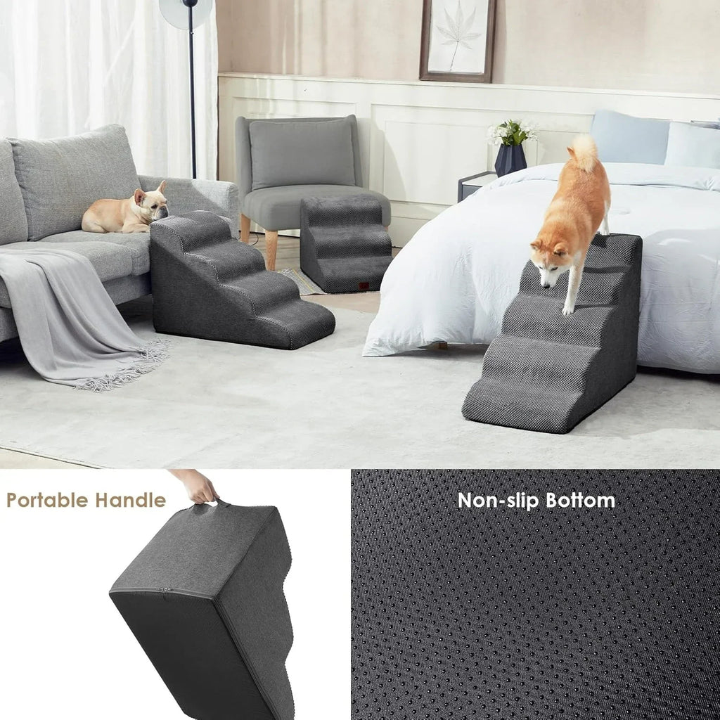 Curved Foam Pet Stairs for Dogs and Cats — 2–5 Step Non-Slip Ramp Fits Beds Up to 24 in (61 cm)