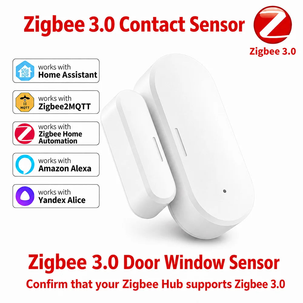 Zigbee 3.0 Door & Window Contact Sensor — Works with Home Assistant ZHA, Zigbee2MQTT, Tuya Smart Life (Zigbee Hub Required)