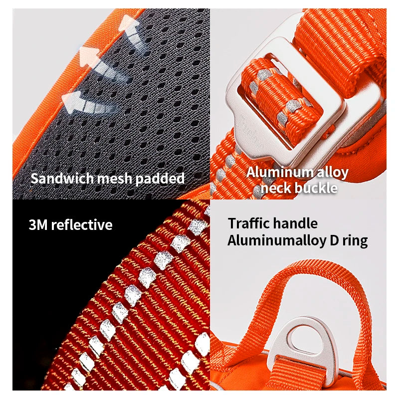Adjustable Padded Dog Harness with Handle – Reflective Nylon, Front & Back Leash Attachments, Quick-Release Vehicle Safety Harness