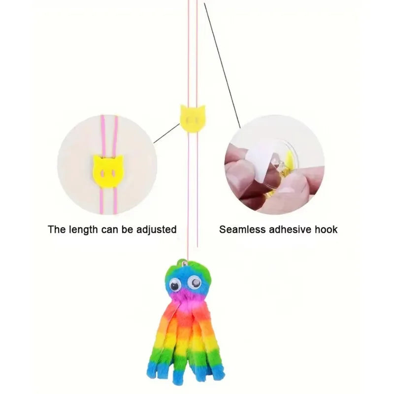 Interactive Sound Octopus Cat Toy Mint Plush with 1.5 ft (45 cm) Adjustable Elastic Rope