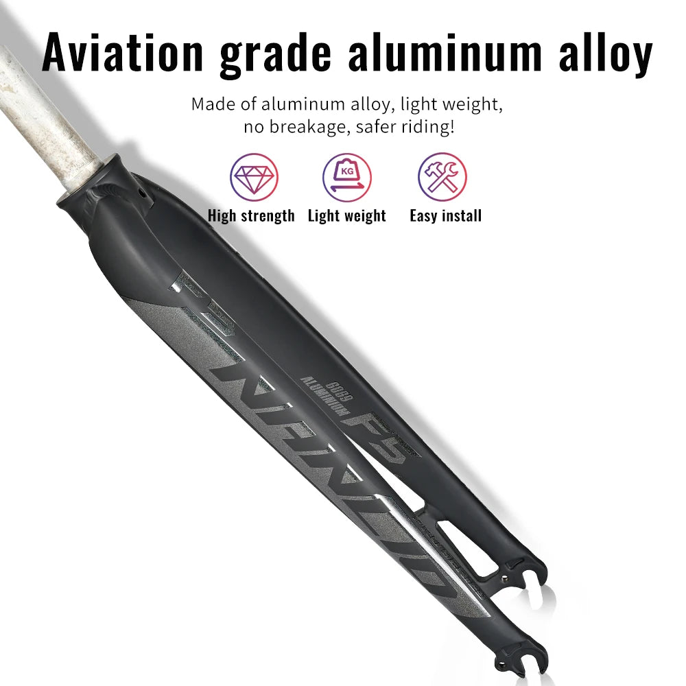 Matte Rigid MTB Fork – Aluminum Alloy Straight Steerer 28.6mm, Fits 26/27.5/29-Inch Wheels, A-Pillar Direct Mount