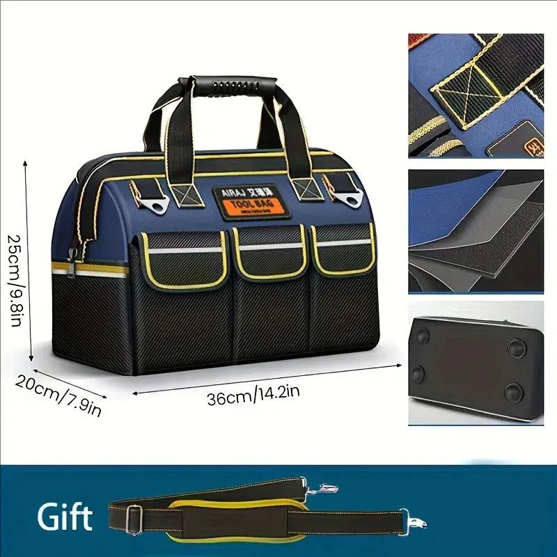Heavy-Duty Electrician Tool Bag — Multi-Compartment Organizer with Wrench Storage & Reinforced Belt