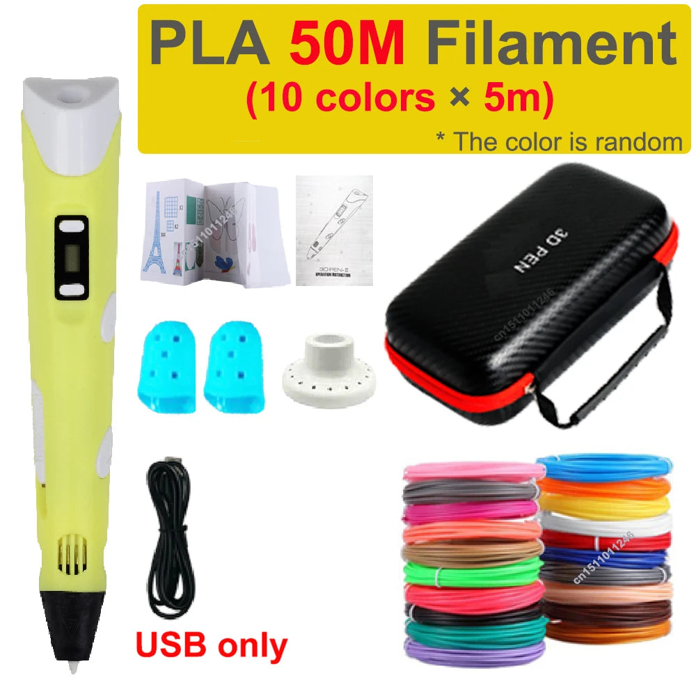 3D Printing Pen for Kids with Travel Case — PLA 1.75mm Filament, LED Display, Adjustable Temp & Speed, DIY Drawing Gift