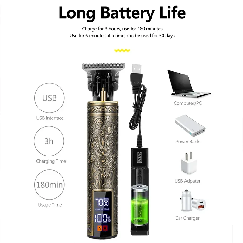Rechargeable Cordless Hair Trimmer — Stainless Steel Blade, 80 Min Runtime, 0.5–1 mm (0.02–0.04 in) Cut
