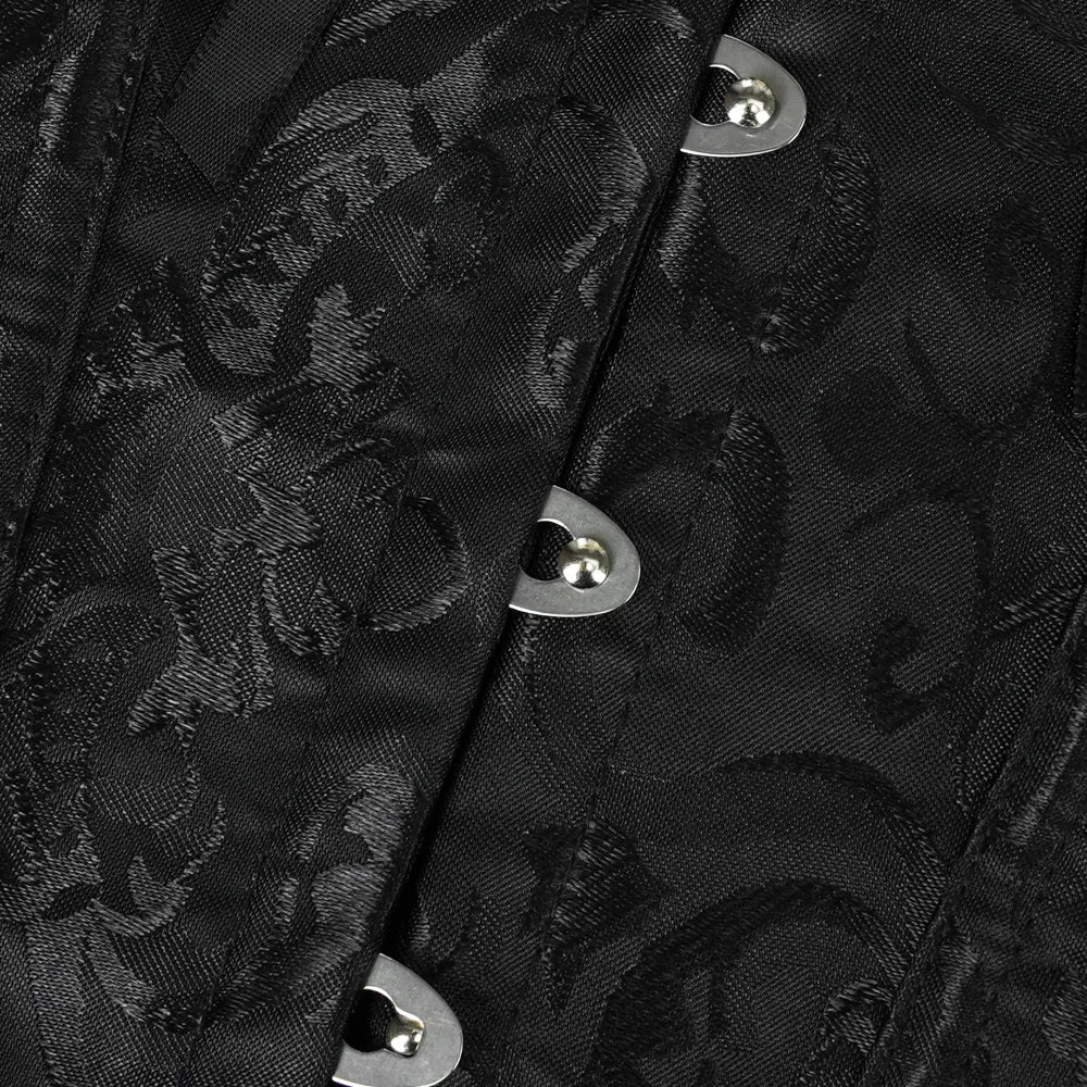 Women's Victorian Gothic Overbust Corset Bustier - Jacquard Brocade Front Busk Waist Cincher