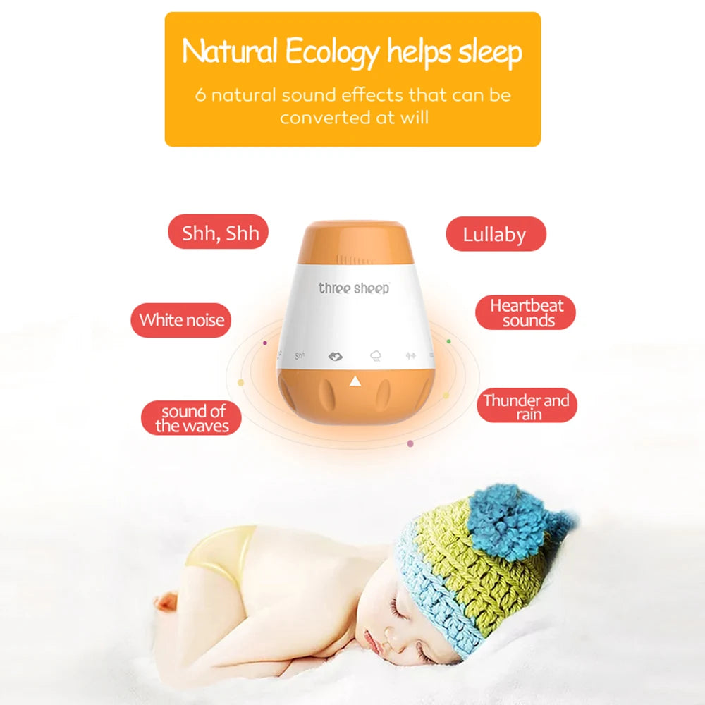 Baby White Noise Machine Voice-Activated Sleep Soother for Infants — 6 Soothing Sounds, Rechargeable & Portable
