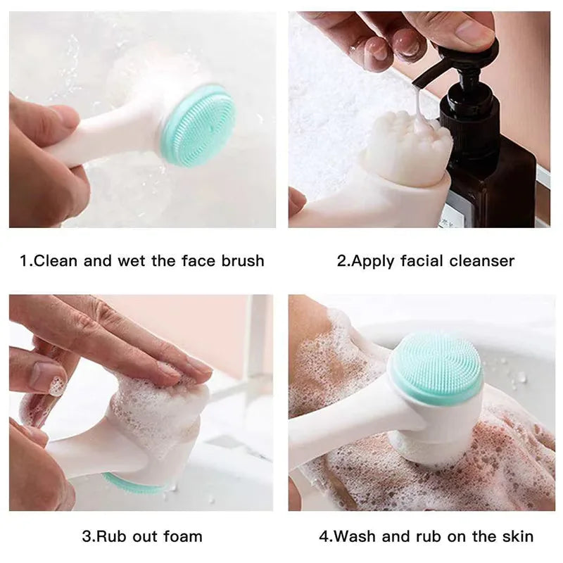 Double-Sided Facial Exfoliating Brush with Ergonomic Handle, Portable Gentle Cleansing Tool